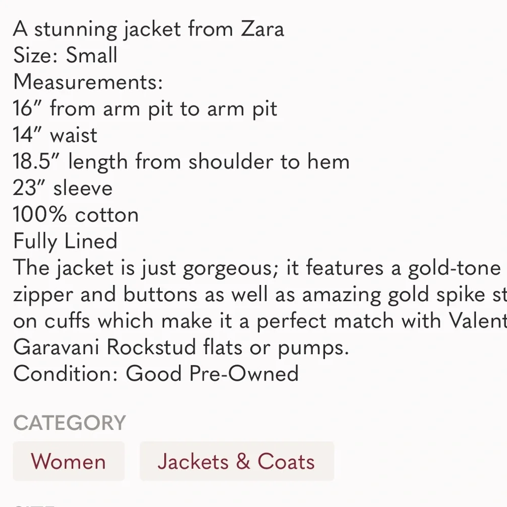 ZARA Trafaluc Spiked Cotton Velvet Asymmetrical Zip Front Utility Jacket Sz S - Picture 15 of 15